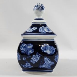 Blue and White Ceramic Jar with Lid